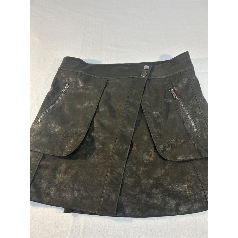 21 Saints Faux Leather Wrap Mini Skirt Brown Silver Goth Skater Grunge Sz M
